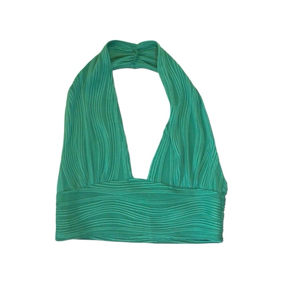 NWOT ZAFUL Sexy Plunging Green Halter Neck Backless Textured Crop Tank Top Med - Picture 5 of 7
